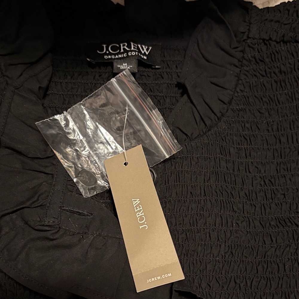 J. Crew Black Smocked Ruffle-Trim Long Sleeve Midi Dress - Picture 3 of 5